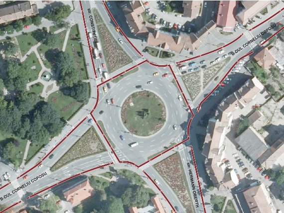 Piste de biciclete sens giratoriu SPITAL (B-DUL CORNELIU COPOSU-HERMANN OBERTH-CONSTITUTIEI)